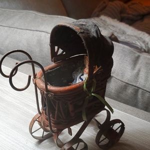 Vintage decor only baby doll stroller wooden iron carriage buggy with baby